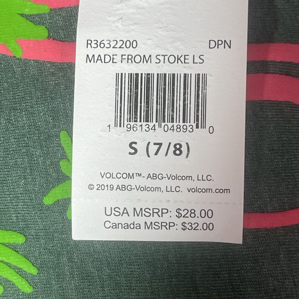 Volcom Girls Small 7/8 Green Long Sleeve Shirt Palm Tree Logo NWT Casual - Picture 6 of 9